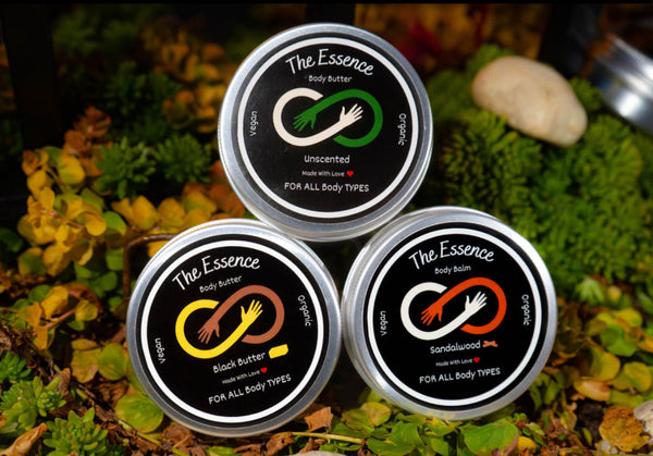 Masculine Essentials Body Butter Trio – Unscented + Black Butter + Sandalwood (2 oz Set)