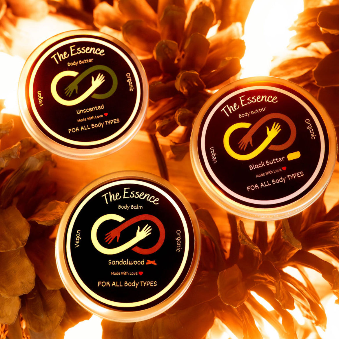 Masculine Essentials Body Butter Trio – Unscented + Black Butter + Sandalwood (2 oz Set)